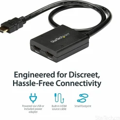 StarTech.com HDMI Splitter 1 In 2 Out - 4k 30Hz - 2 Port - Supports 3D video - Powered HDMI Splitter - HDMI Audio Splitter