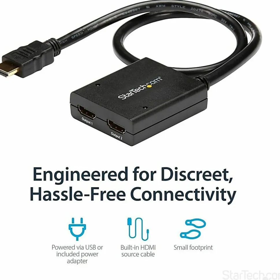 StarTech.com HDMI Splitter 1 In 2 Out - 4k 30Hz - 2 Port - Supports 3D video - Powered HDMI Splitter - HDMI Audio Splitter