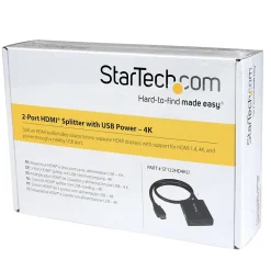 StarTech.com HDMI Splitter 1 In 2 Out - 4k 30Hz - 2 Port - Supports 3D video - Powered HDMI Splitter - HDMI Audio Splitter