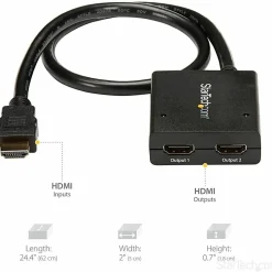 StarTech.com HDMI Splitter 1 In 2 Out - 4k 30Hz - 2 Port - Supports 3D video - Powered HDMI Splitter - HDMI Audio Splitter
