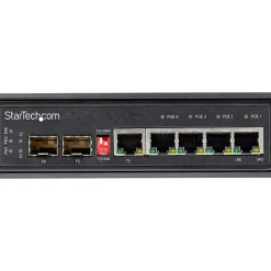 StarTech.com Industrial 5 Port Gigabit Ethernet Switch w/4 PoE RJ45 +2 SFP Slots 30W 802.3at PoE+ 1 - IES1G52UP12V