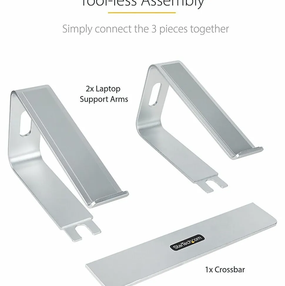 StarTech.com Laptop Stand for Desk, Supports 5kg / 11lb, Aluminum, Silver, Ergonomic Laptop Riser, Portable Laptop Holder for Desk