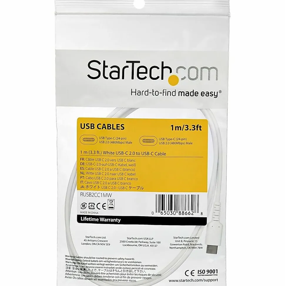 StarTech.com 1 m / 3.3 ft USB C Cable - Hight Quality USB 2.0 Type C Cable - White - Durable USB Charging Cable (RUSB2CC1MW)