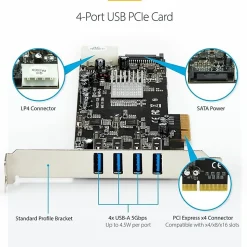 StarTech.com 4 Port PCI Express (PCIe) SuperSpeed USB 3.0 Card Adapter w/ 4 Dedicated 5Gbps Channels - PEXUSB3S44V