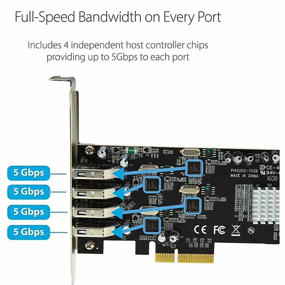 StarTech.com 4 Port PCI Express (PCIe) SuperSpeed USB 3.0 Card Adapter w/ 4 Dedicated 5Gbps Channels - PEXUSB3S44V