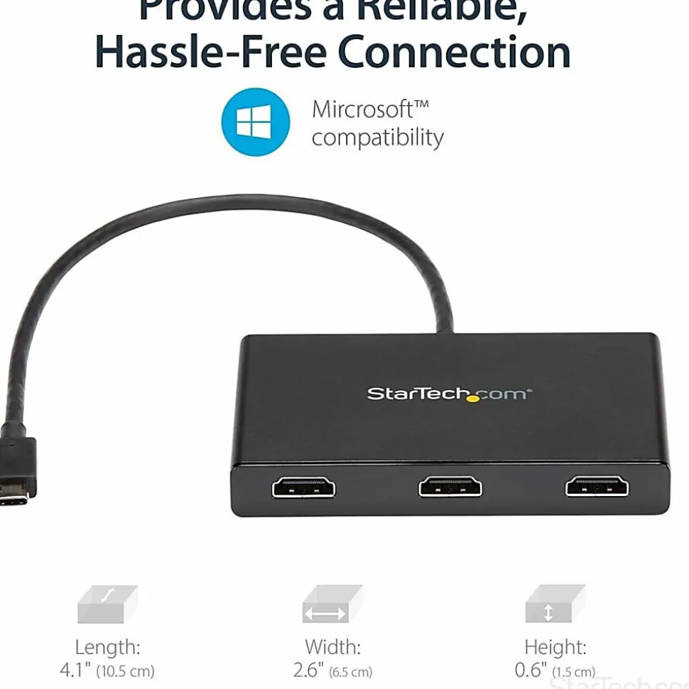 StarTech.com 3-Port USB-C Multi-Monitor Adapter, Type-C to 3x HDMI MST Hub, Triple 1080p HDMI Laptop Display Extender / Splitter, Windows
