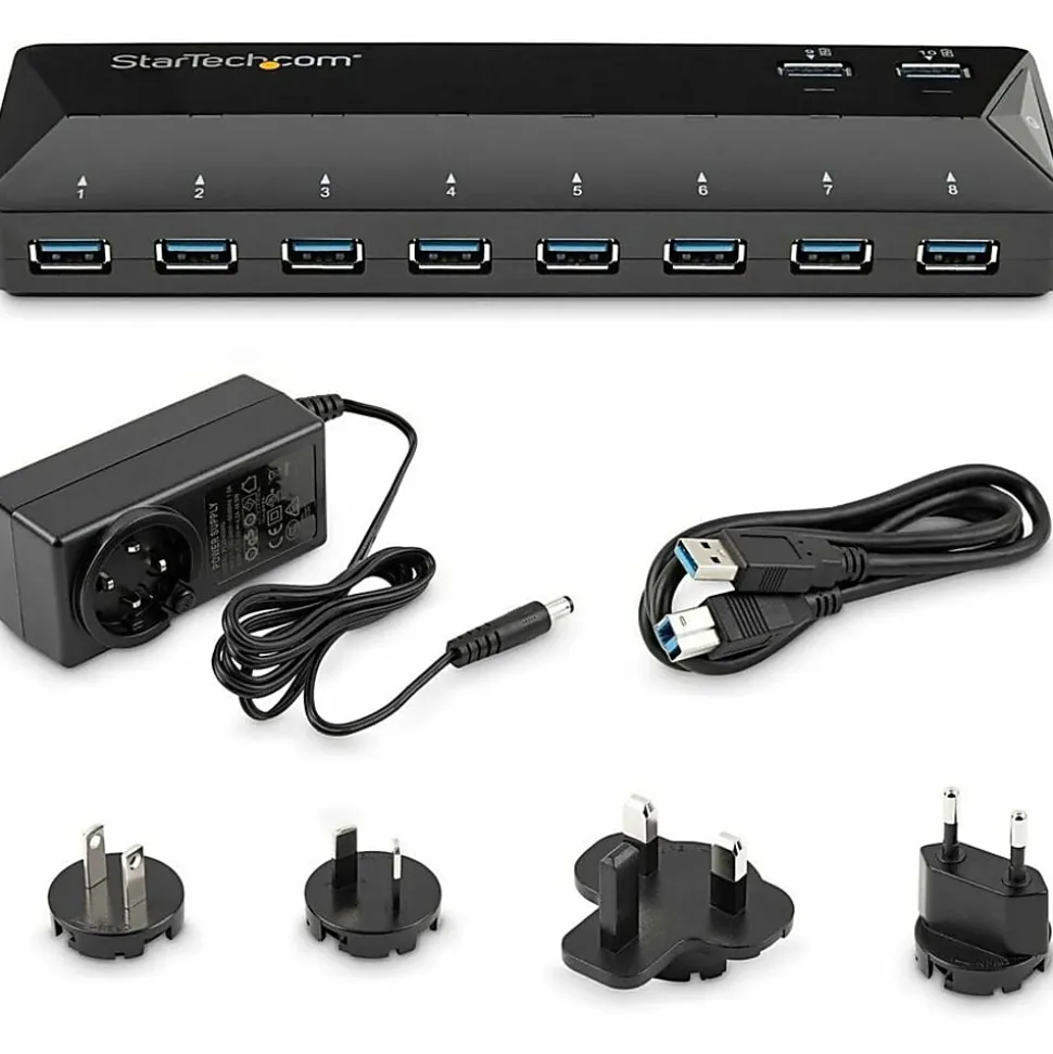 StarTech.com 10-Port USB 3.0 Hub with Charge and Sync Ports - 2 x 1.5A Ports - Desktop USB Hub and Fast-Charging Station