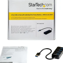 StarTech.com 4-Port USB 3.0 Hub - 4x USB-A Ports with Individual On/Off Switches - Bus-Powered USB Splitter - HB30A4AIB