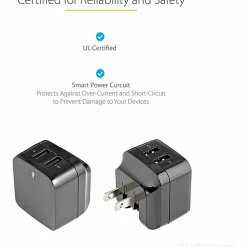 StarTech.com 2 Port USB Wall Charger, 17W Wall Charger Hub (2.4A & 1A port), Dual USB-A Power Adapter, Portable Charger for Phones/Tablets