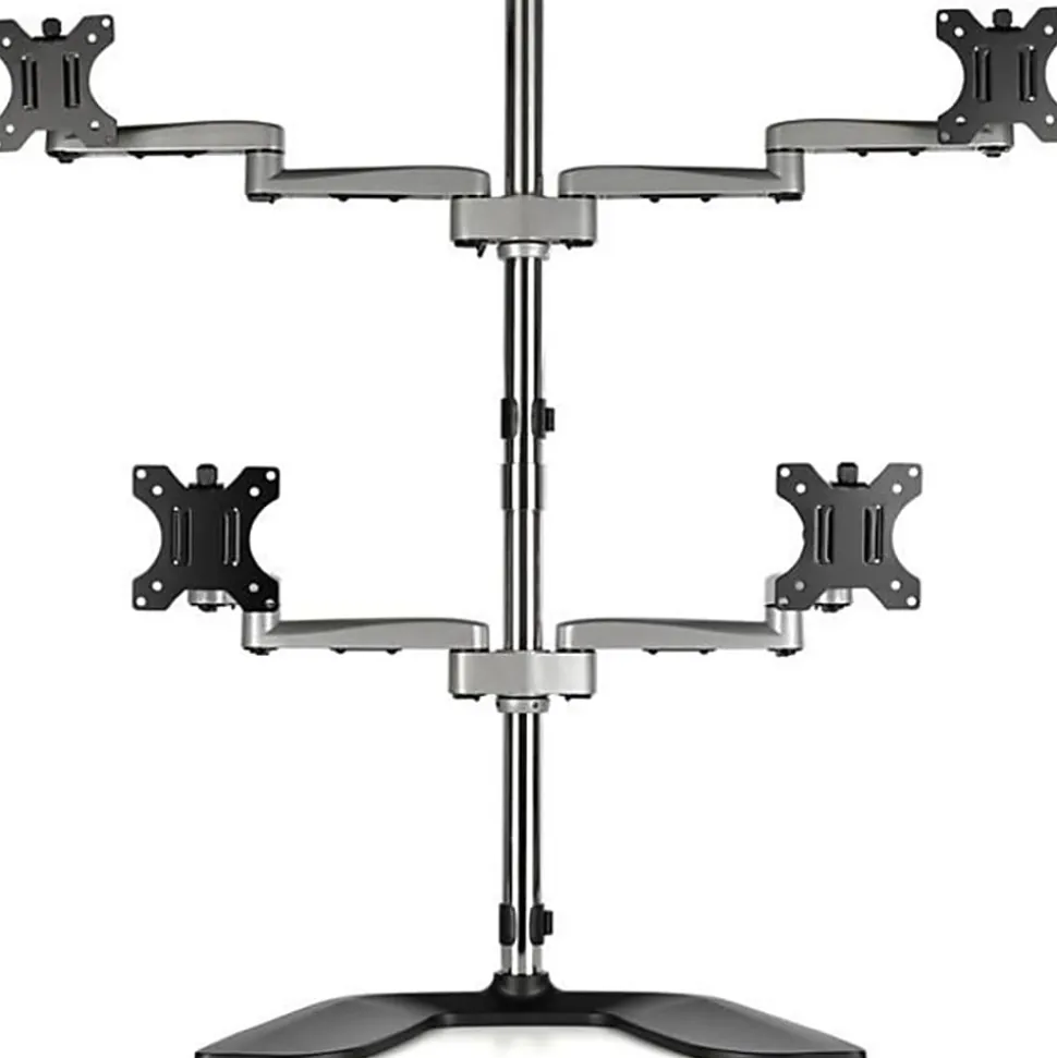 StarTech.com Quad Monitor Stand - Desktop VESA 4 Monitor Arm up to 32" Screens - Ergonomic Articulating Pole Mount - ARMQUADSS