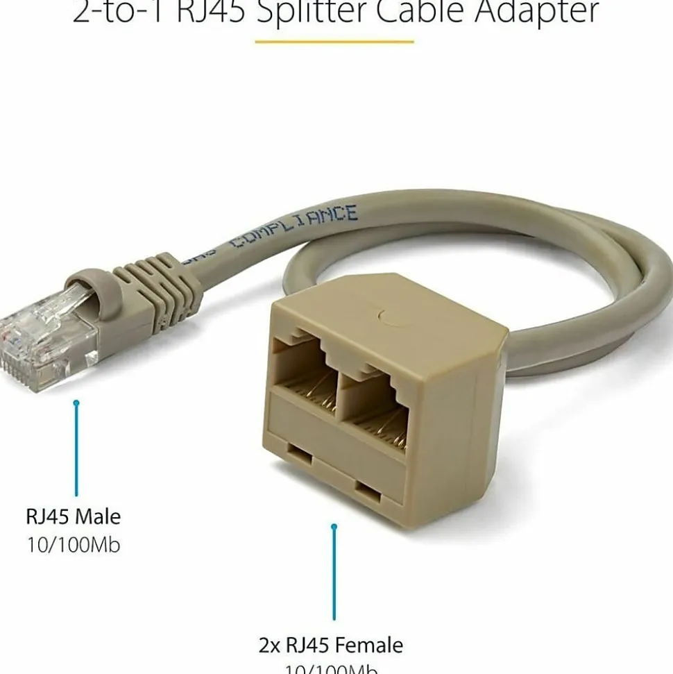 StarTech.com 2-to-1 RJ45 Splitter Cable Adapter - Network splitter - RJ-45 (M) - RJ-45 (F) - RJ45SPLITTER