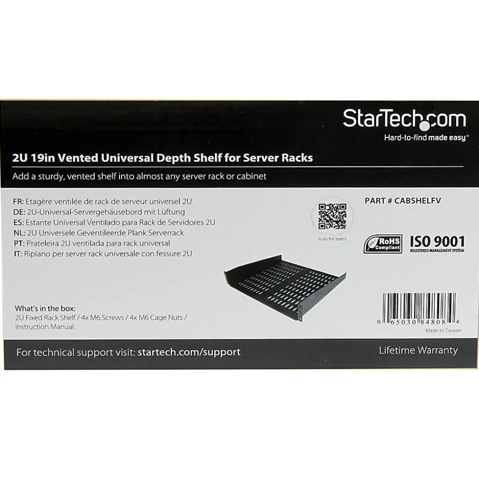StarTech.com 2U 16in Universal Vented Rack Mount Cantilever Shelf - Fixed Server Rack Cabinet Shelf - 50lbs / 23kg