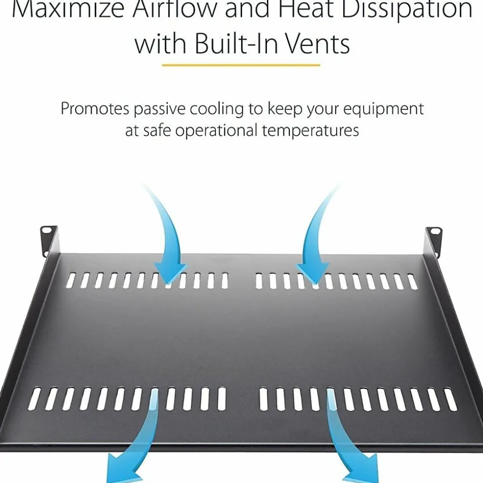StarTech.com 2U 16in Universal Vented Rack Mount Cantilever Shelf - Fixed Server Rack Cabinet Shelf - 50lbs / 23kg