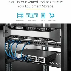StarTech.com 2U 16in Universal Vented Rack Mount Cantilever Shelf - Fixed Server Rack Cabinet Shelf - 50lbs / 23kg
