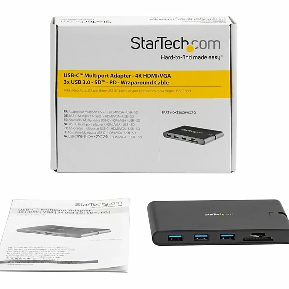 StarTech.com USB-C Multiport Adapter with HDMI and VGA - Mac/Windows - 3x USB 3.0 - SD/micro SD - PD - DKT30CHVSCPD
