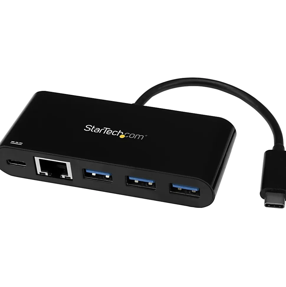 StarTech.com USB-C to Ethernet Adapter with 3-Port USB 3.0 Hub and Power Delivery - USB-C GbE Network Adapter + USB Hub w/ 3 US - US1GC303APD