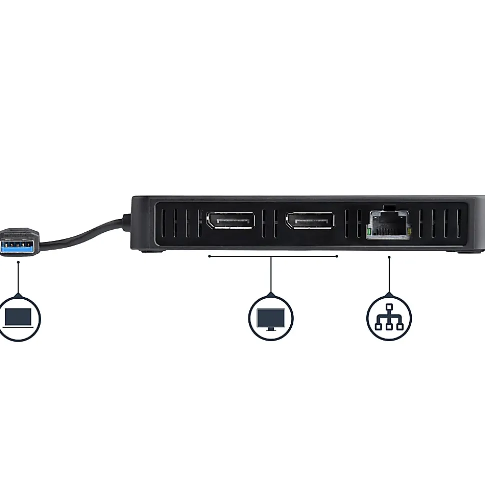 StarTech.com USB 3.0 Mini Dock - Dual Monitor USB Type-A Laptop Docking Station - DisplayPort 4K 60Hz & Gigabit Ethernet - 1' (30cm) cable