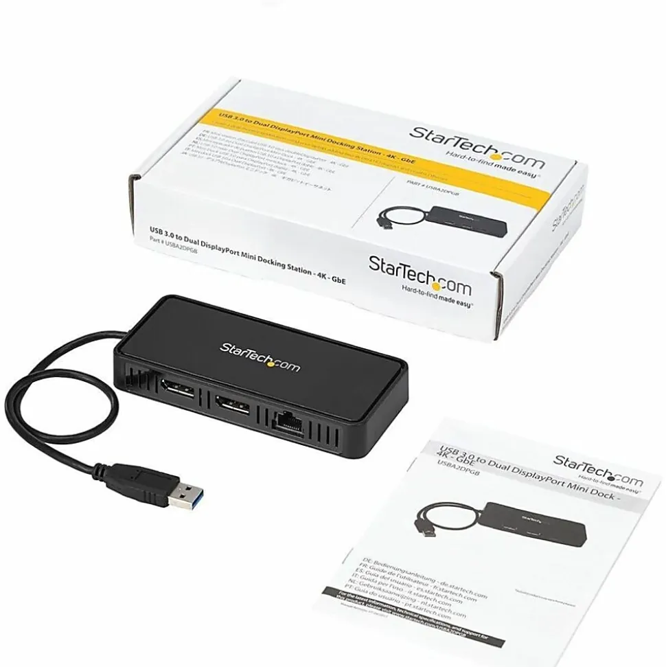 StarTech.com USB 3.0 Mini Dock - Dual Monitor USB Type-A Laptop Docking Station - DisplayPort 4K 60Hz & Gigabit Ethernet - 1' (30cm) cable