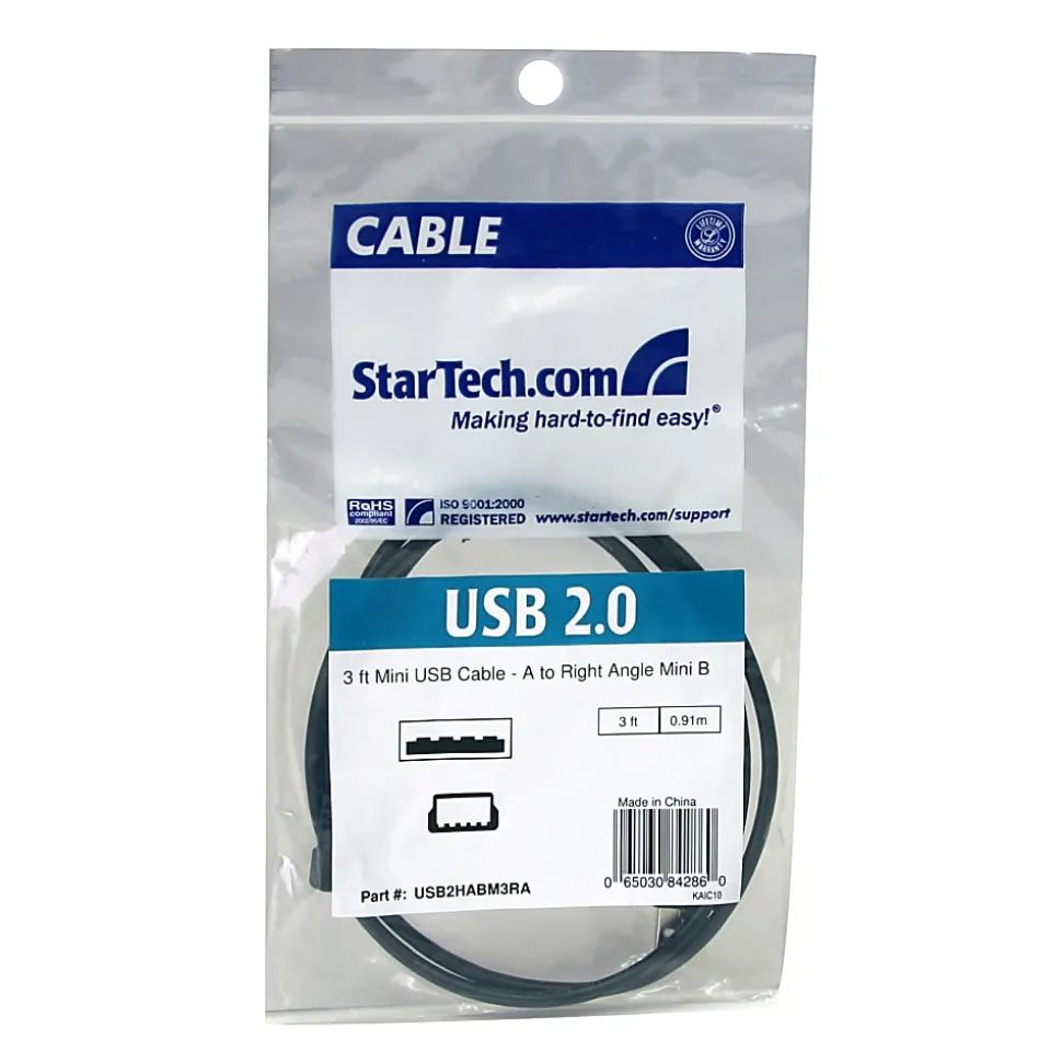 StarTech.com USB to Mini Right Angle USB Cable, 3 ft