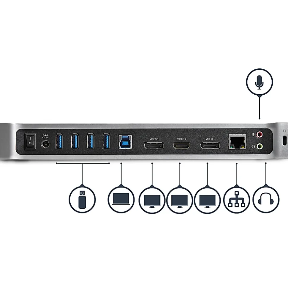 StarTech.com USB 3.0 Triple Monitor Docking Station - Compatible with Windows/macOS - Supports Three Displays - USB3DOCKH2DP