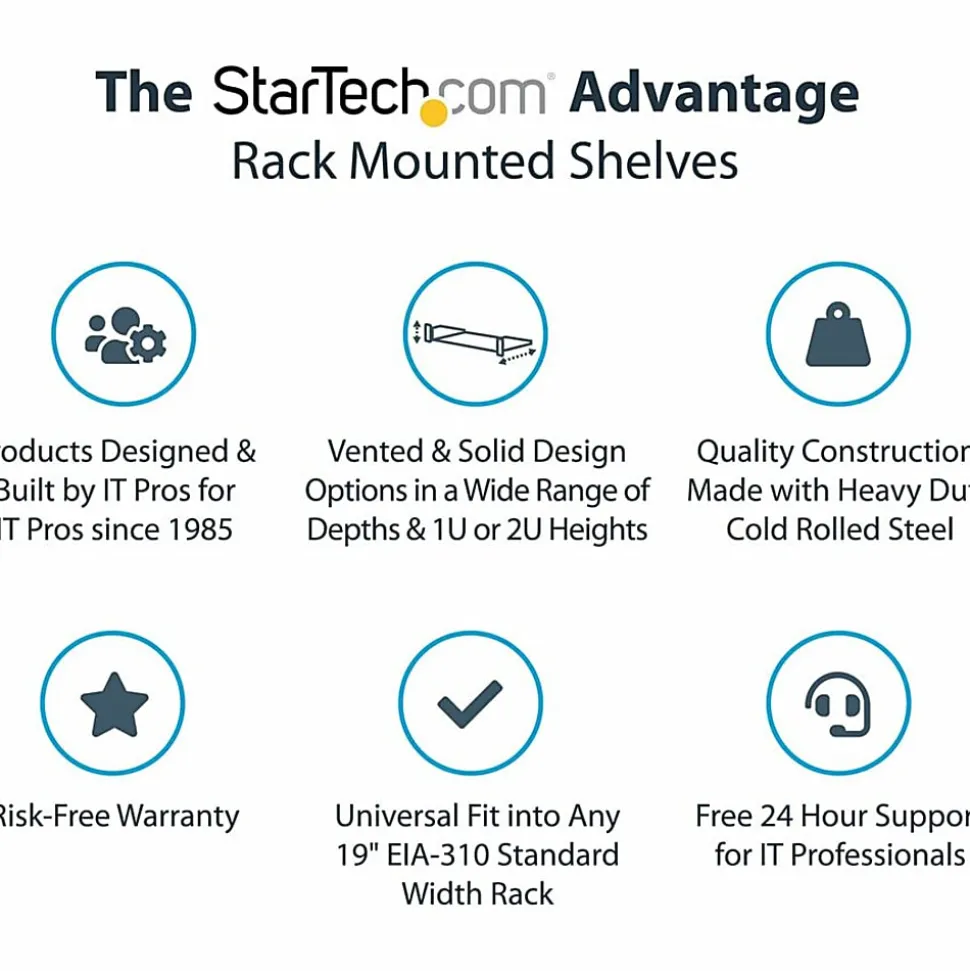 StarTech.com 1U Vented Server Rack Cabinet Shelf - Fixed 10in Deep Cantilever Rackmount Tray for 19" Data/AV/Network Enclosure w/Cage Nuts