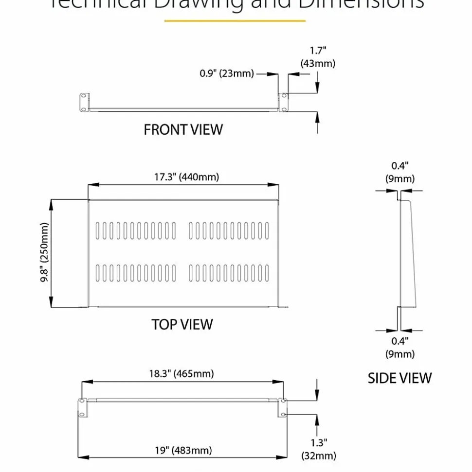 StarTech.com 1U Vented Server Rack Cabinet Shelf - Fixed 10in Deep Cantilever Rackmount Tray for 19" Data/AV/Network Enclosure w/Cage Nuts