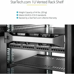 StarTech.com 1U Vented Server Rack Cabinet Shelf - Fixed 10in Deep Cantilever Rackmount Tray for 19
