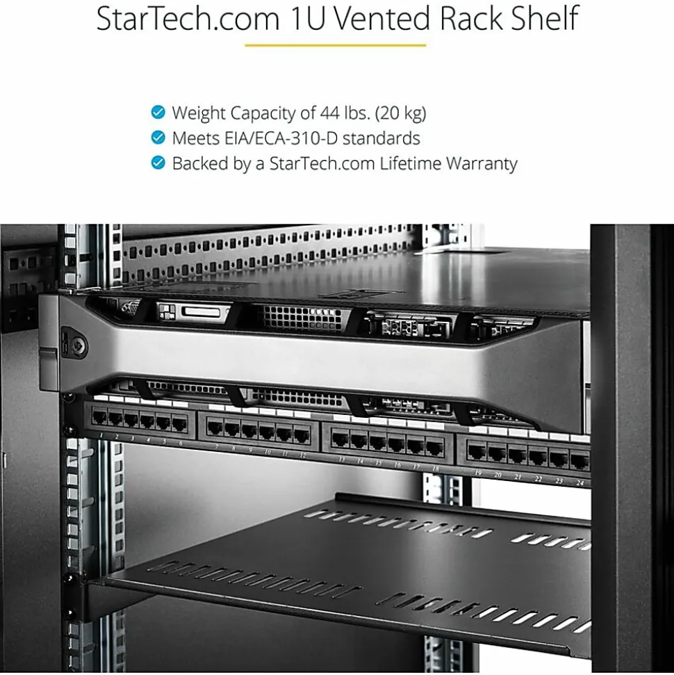 StarTech.com 1U Vented Server Rack Cabinet Shelf - Fixed 10in Deep Cantilever Rackmount Tray for 19" Data/AV/Network Enclosure w/Cage Nuts