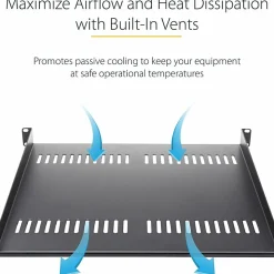 StarTech.com 1U Vented Server Rack Cabinet Shelf - Fixed 10in Deep Cantilever Rackmount Tray for 19