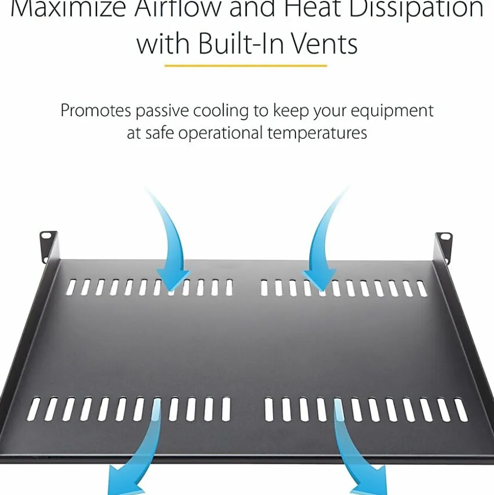 StarTech.com 1U Vented Server Rack Cabinet Shelf - Fixed 10in Deep Cantilever Rackmount Tray for 19" Data/AV/Network Enclosure w/Cage Nuts