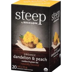 Steep by Bigelow® Organic Dandelion & Peach Rooibos & Green Tea Herbal Tea, Green Tea Bag - 20/Pack - 17715
