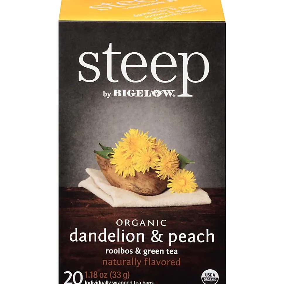 Steep by Bigelow® Organic Dandelion & Peach Rooibos & Green Tea Herbal Tea, Green Tea Bag - 20/Pack - 17715