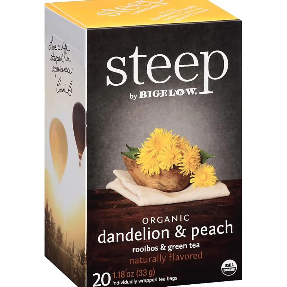 Steep by Bigelow® Organic Dandelion & Peach Rooibos & Green Tea Herbal Tea, Green Tea Bag - 20/Pack - 17715