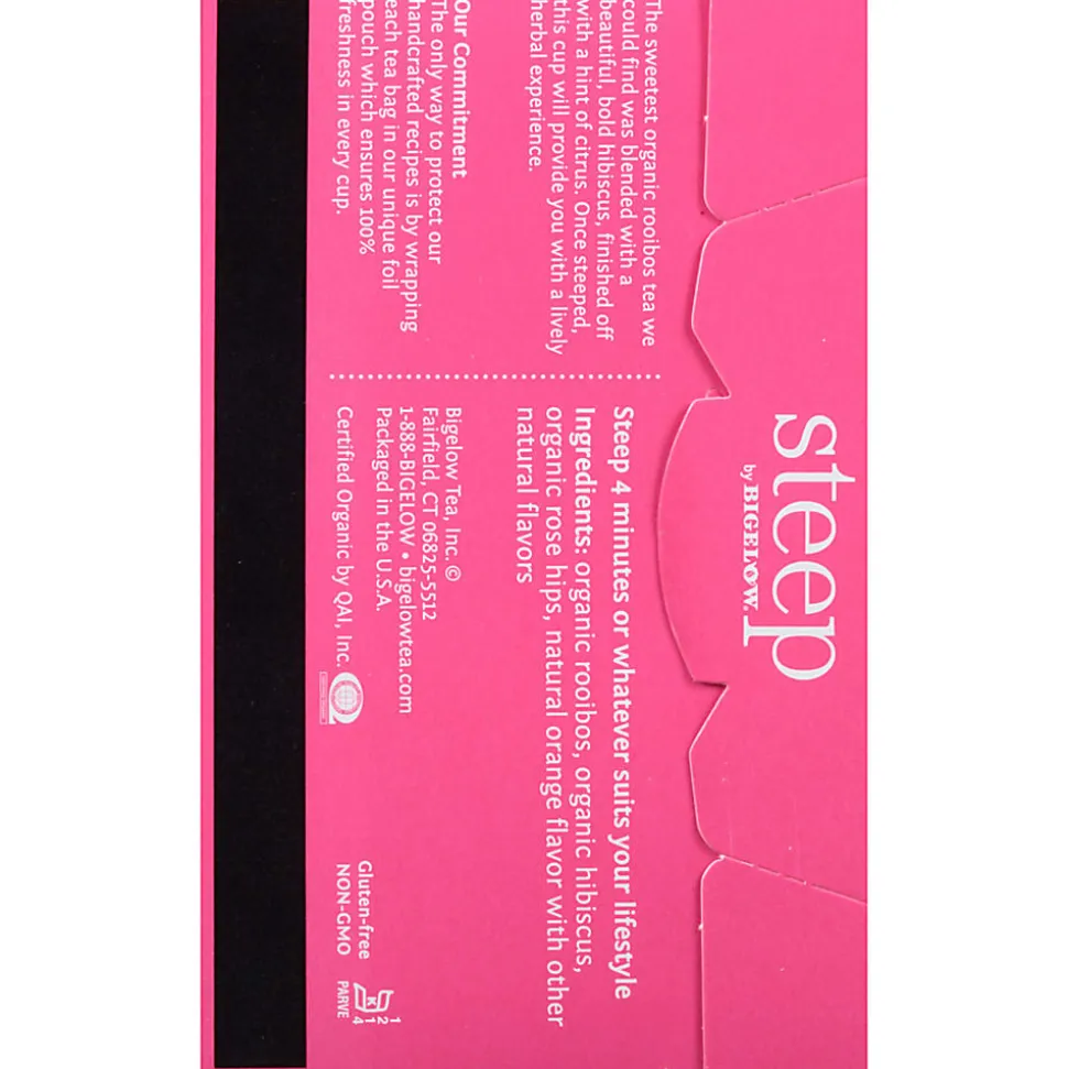 Steep by Bigelow® Rooibos Hibiscus Herbal Tea Bag - Herbal Tea - 1.6 oz - 20 Teabag - Decaffeinated - GMO Free - Kosher - Organic - 20 / Box