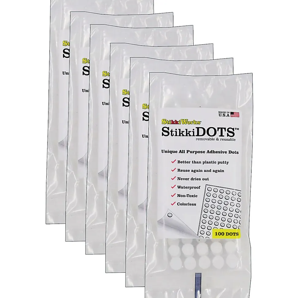 Stikkiworks Co. StikkiDOTS , Adhesive Dots, 100 Per Pack, 6 Packs