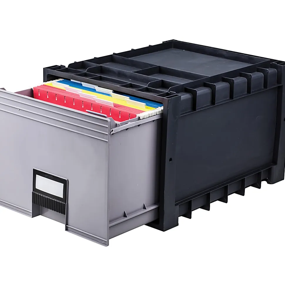 Storex Heavy-Duty Archive Drawer, 50% Recycled, Black/Gray