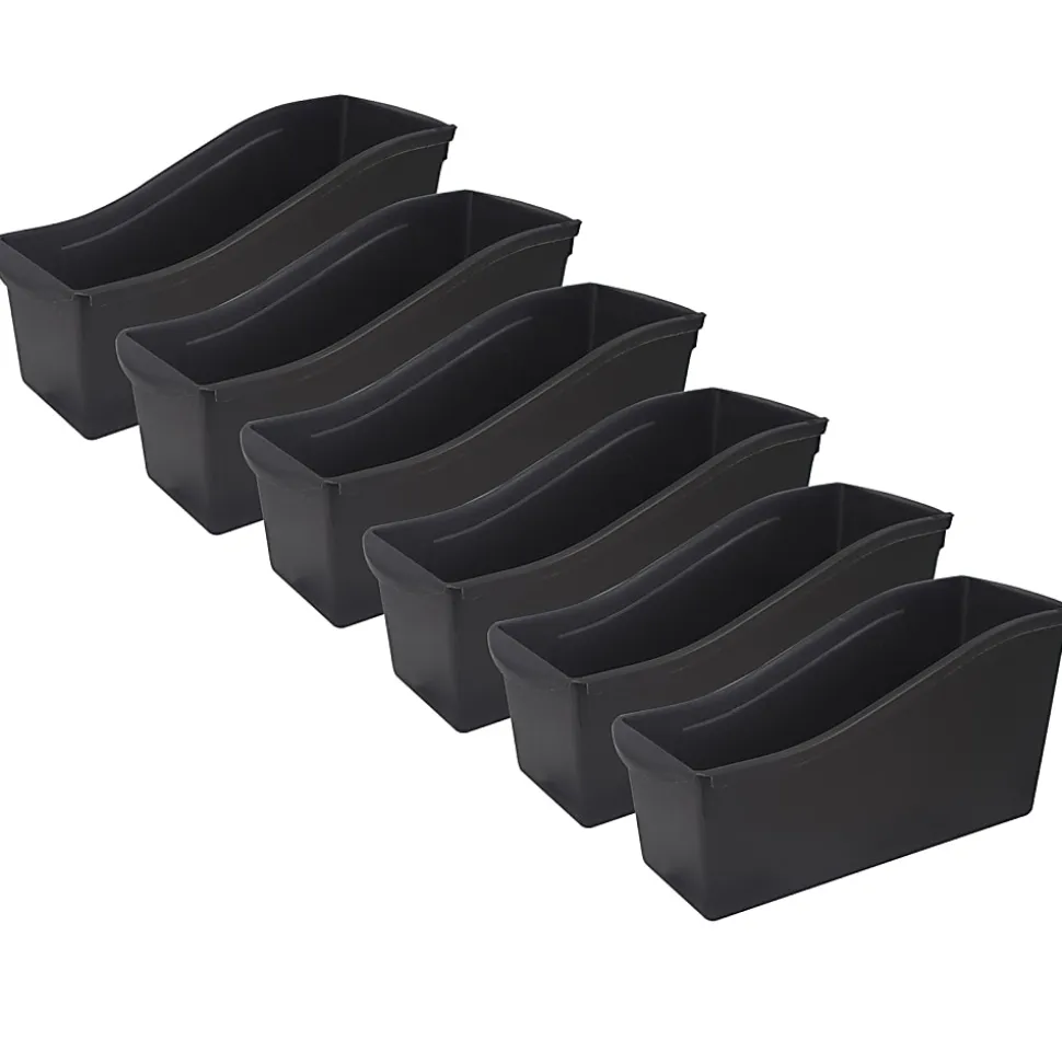 Storex Large Book Bins, 7”H x 5-5/16”W x 14-5/16”D, Black, Set Of 6 Bins