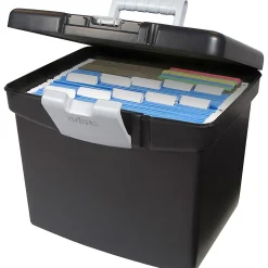 Storex Portable Storage Box - External Dimensions: 14.9"x11"x 12.1" - Media Size Supported: Letter - Snap-tight Closure - Plastic - Black -