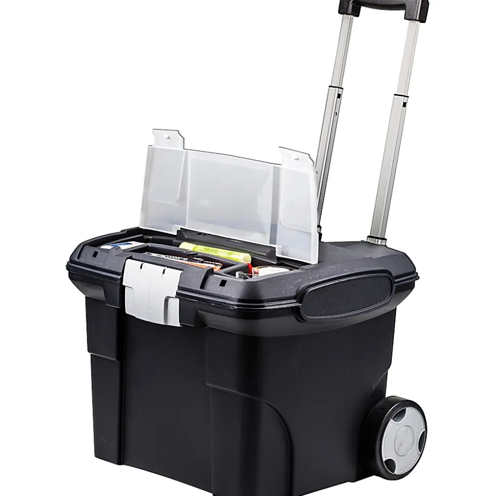 Storex® Premium File Cart With Telescopic Handle, 80% Recycled, 15" x 16 7/16" x 17", Silver/Black