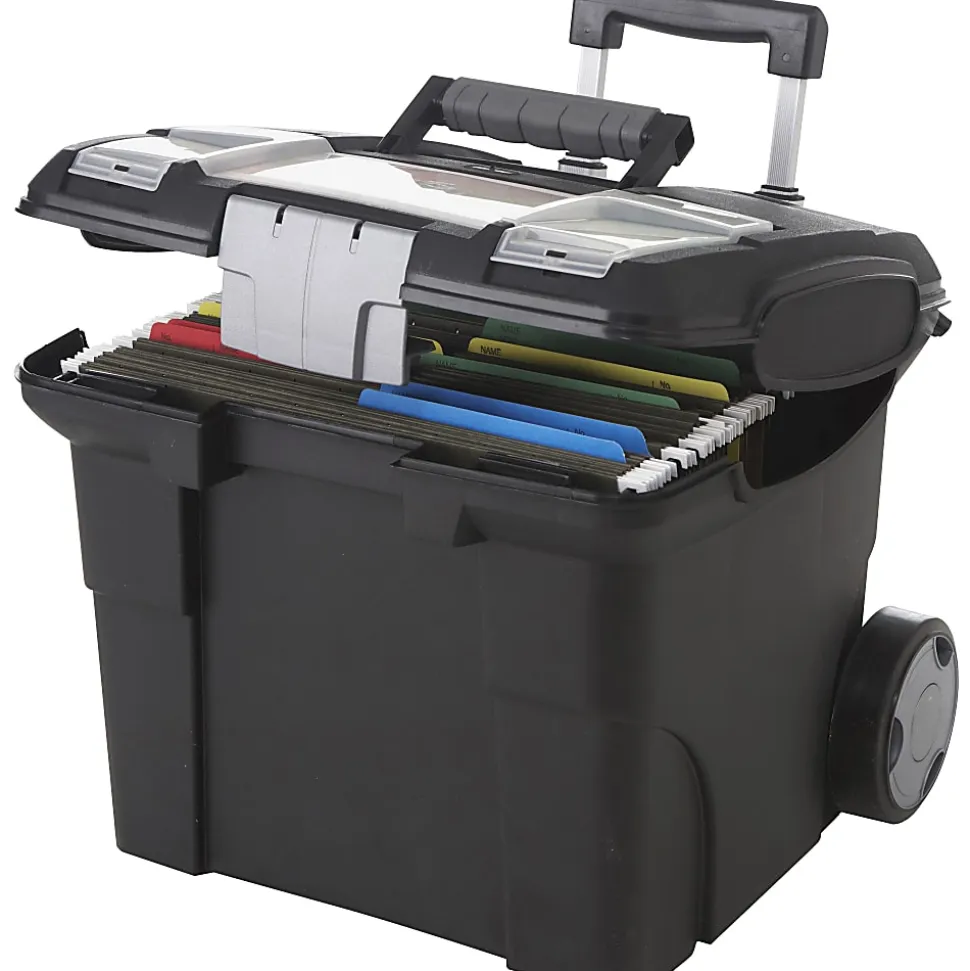 Storex® Premium File Cart With Telescopic Handle, 80% Recycled, 15" x 16 7/16" x 17", Silver/Black