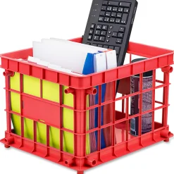 Storex Stackable Storage Crates, Medium Size, 11 2/10" x 14 3/10" x 17 3/10", Assorted Colors, Set Of 3