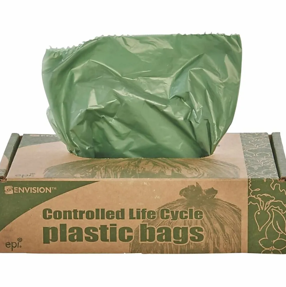 Stout® Controlled Life Cycle Plastic Bags, 1.10-mil, 33 Gallons, 33" x 40", Green, Box Of 40