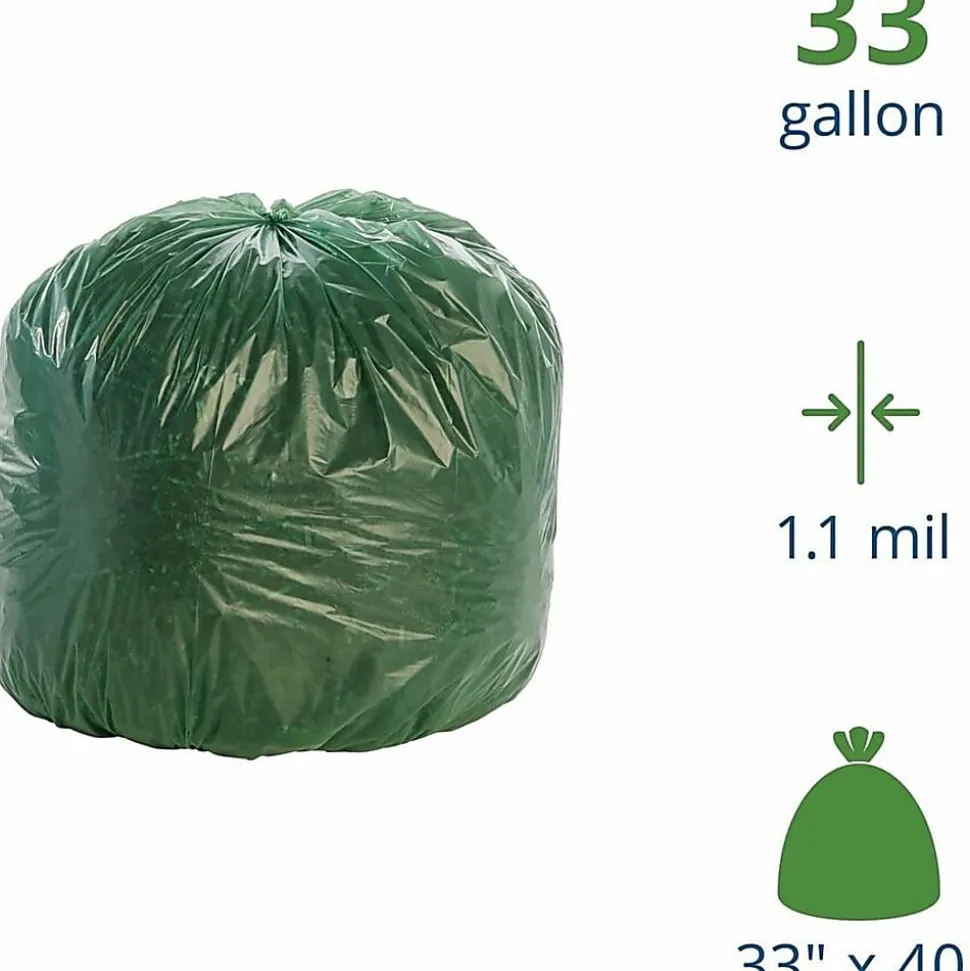 Stout® Controlled Life Cycle Plastic Bags, 1.10-mil, 33 Gallons, 33" x 40", Green, Box Of 40