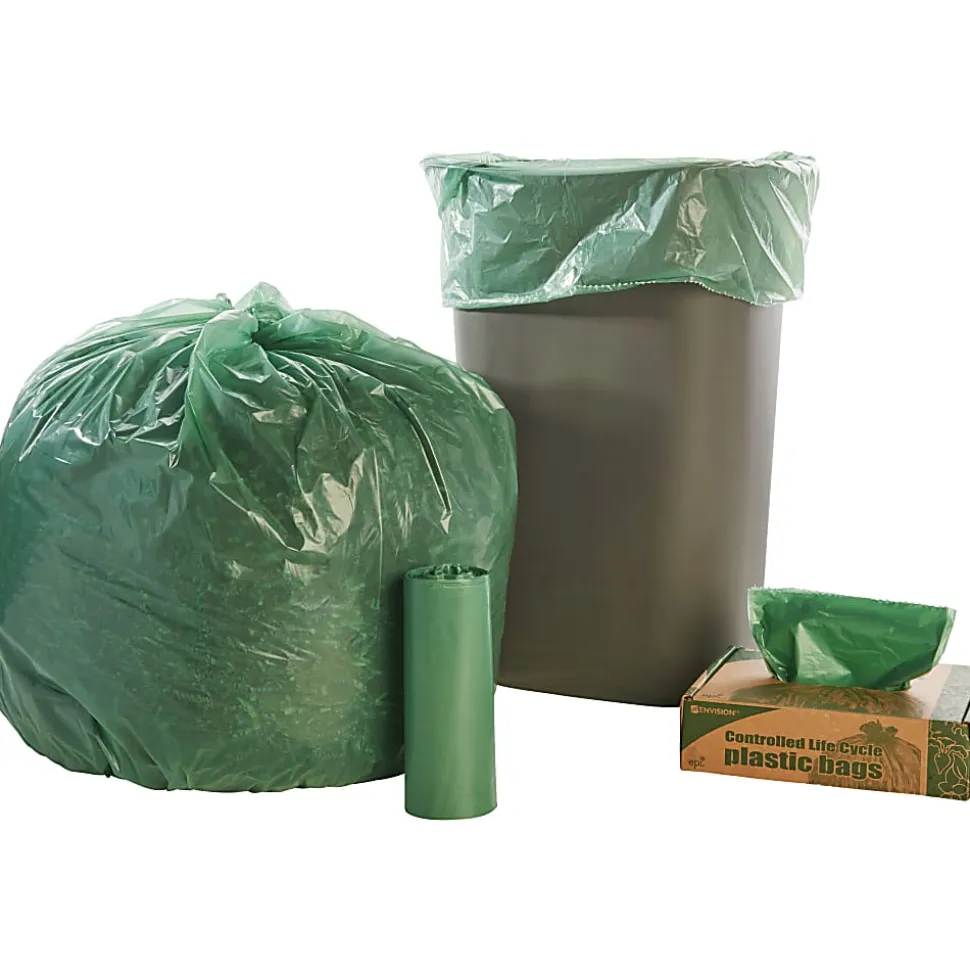 Stout® Controlled Life Cycle Plastic Bags, 1.10-mil, 33 Gallons, 33" x 40", Green, Box Of 40