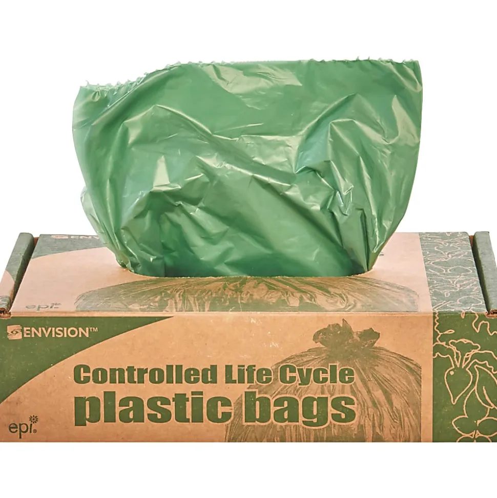Stout® Controlled Life Cycle Plastic Bags, 1.10-mil, 33 Gallons, 33" x 40", Green, Box Of 40