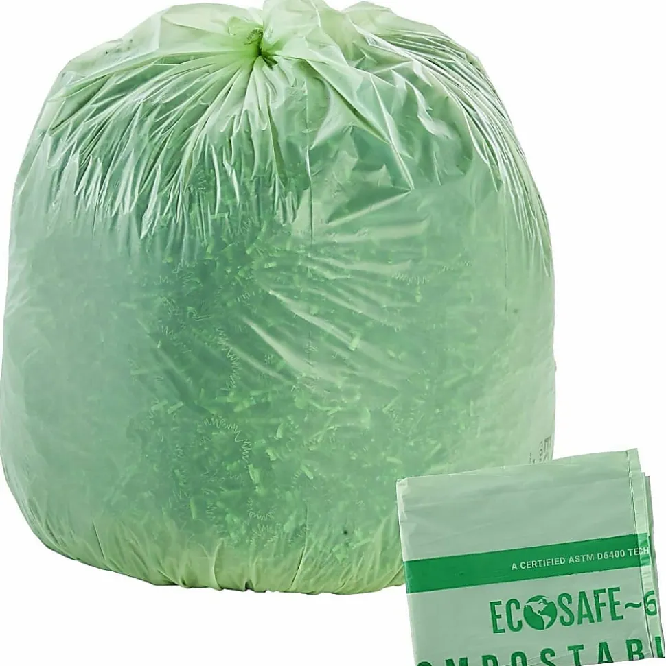 Stout® EcoSafe-6400 Compostable Compost Bags, 0.85 mil, 64-Gallon, Green, Box Of 30