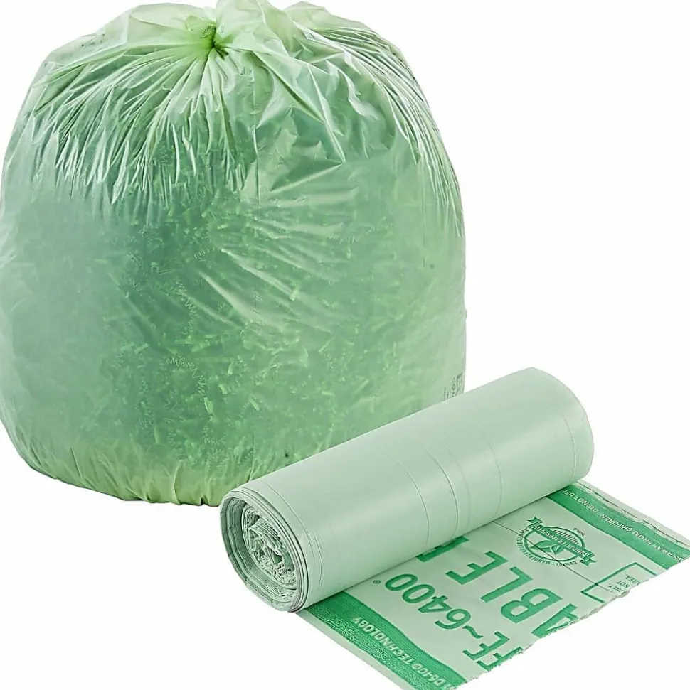 Stout EcoSafe 6400 Compostable Compost Bags, 0.85 mil, 13 Gallon, Green, Box Of 45