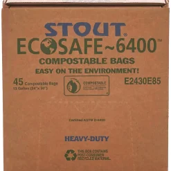 Stout EcoSafe 6400 Compostable Compost Bags, 0.85 mil, 13 Gallon, Green, Box Of 45