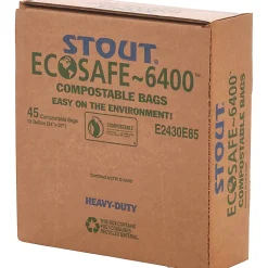 Stout EcoSafe 6400 Compostable Compost Bags, 0.85 mil, 13 Gallon, Green, Box Of 45