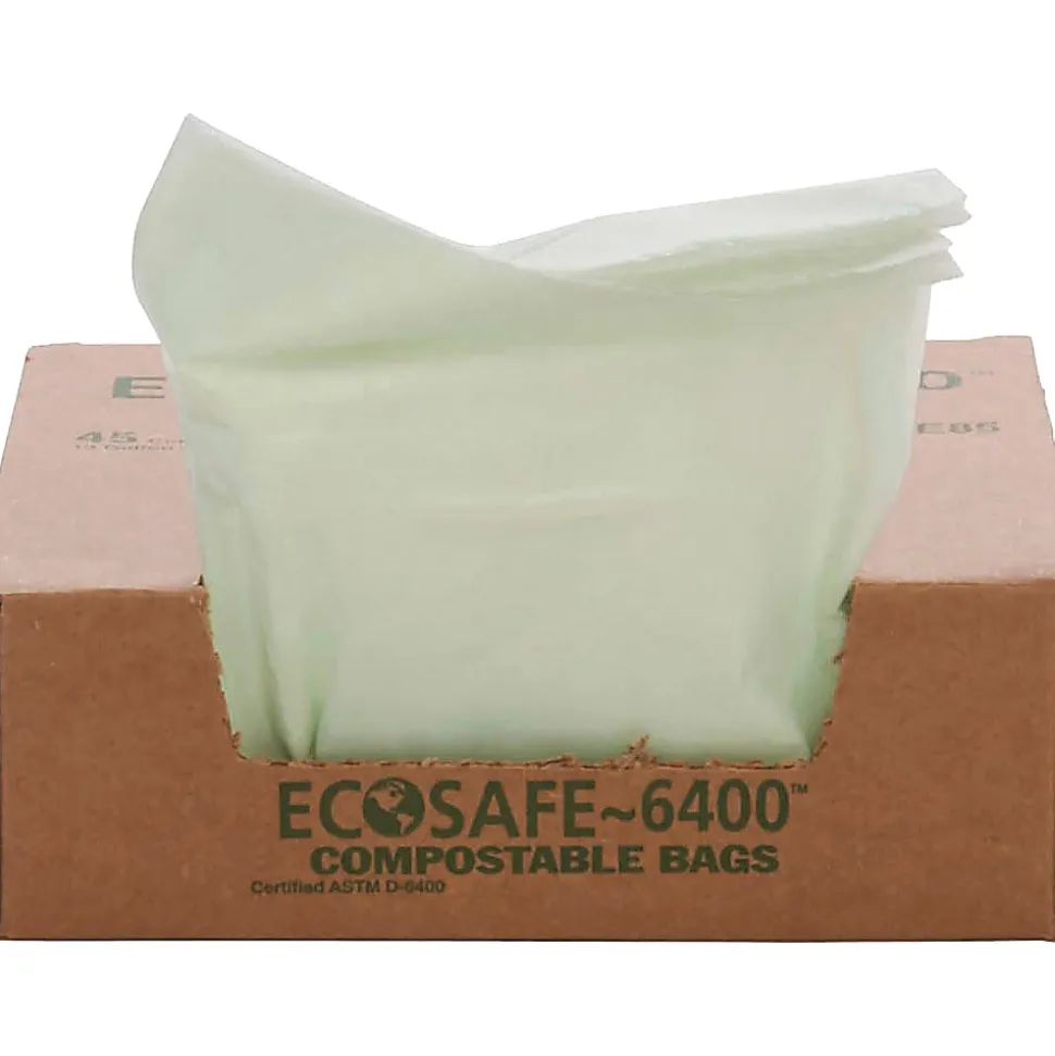 Stout EcoSafe 6400 Compostable Compost Bags, 0.85 mil, 13 Gallon, Green, Box Of 45